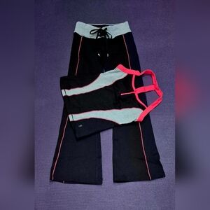 (PH)Bebe Sport 2-PC Black/ HthGrey/Rouge Red Tank Top & Lace-Up Pants - XS.